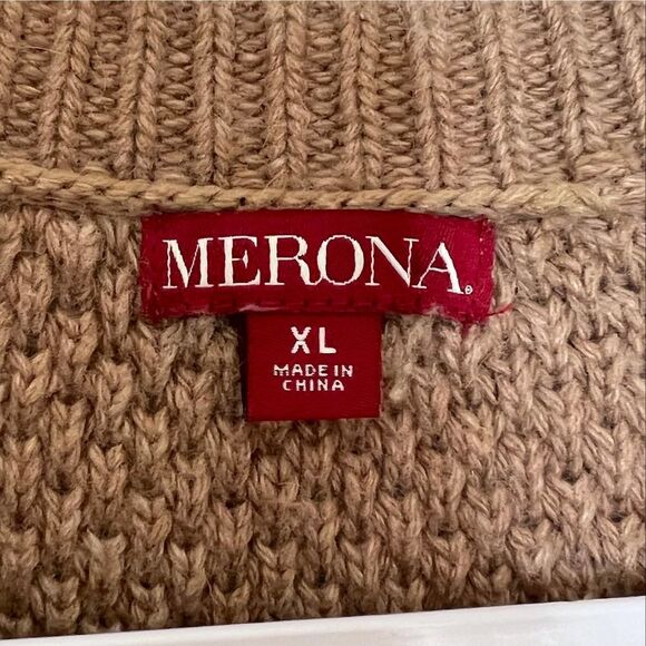 MERONA TAN CASUAL CLASSIC EVERYDAY COTTAGE CORE ROUND NECK KNIT SWEATER SIZE XL - Picture 4 of 5